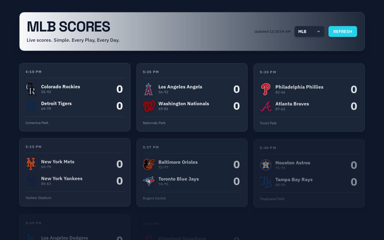 Live MLB Scores, an app built with Coddy Build