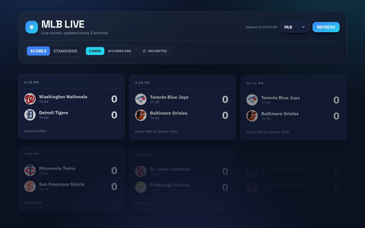 Live MLB Scores, built with Coddy Build