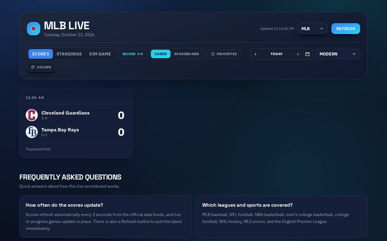 Live MLB Scores, built with Coddy Build