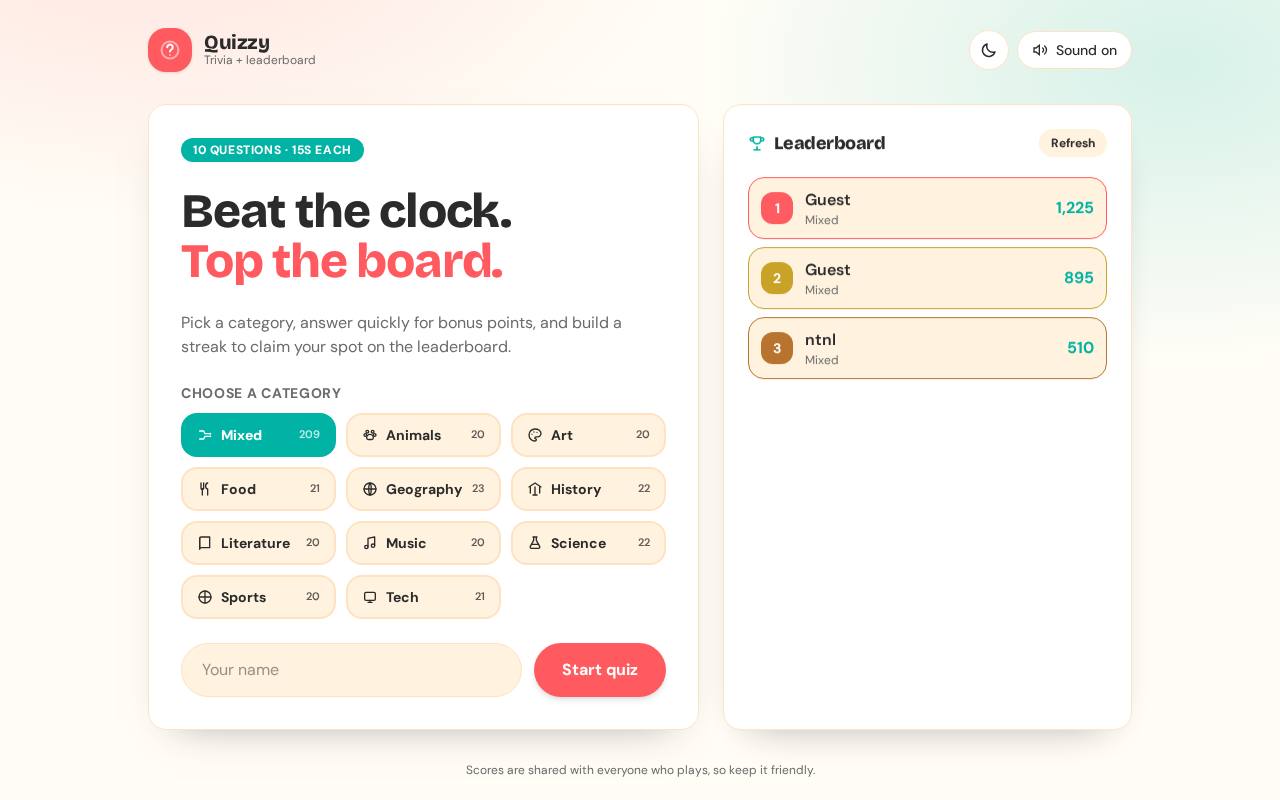 Trivia Rush, an app built with Coddy Build